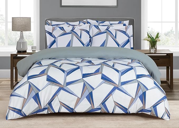 Majestic Giftware Madison Linen 4 Pcs 48" Twin Size Bedding Set (BL503-48T-4pcs) Tokyo Comfort - Blue 300 TC 100% Cotton Sateen | 1 Fitted Sheet, 1 Duvet, 2 Pillowcases - Choice Collection