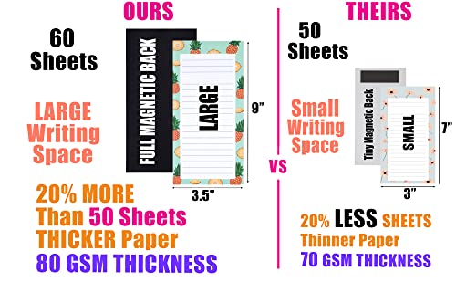 8 Large Magnetic Notepads – Notepads For Grocery List, Shopping List, To-Do List, Reminders -Strong Magnetic Back- Memo Notepad With Realistic Fruit Designs | 60 Sheets Per Pad 9 X 3.5 Inch (8 Pack) #TOP2