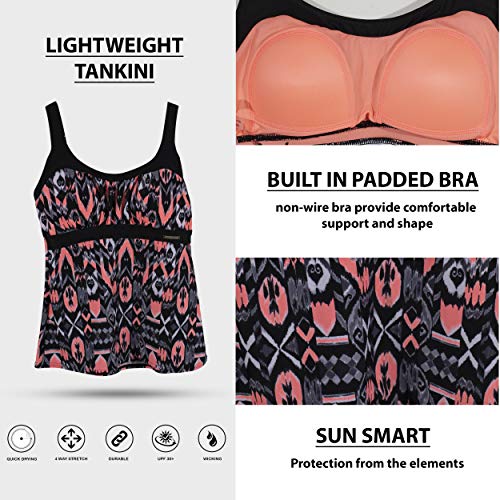 ZeroXposur Womens Tankini Swimsuits Ruched Top Boybrief Bottoms Set (Monochrome/Firefly, Medium) - Thumbnail 5