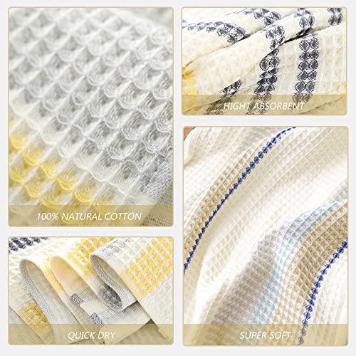 Thin Waffle Towel For Bathroom 100% Cotton Quick Drying Yellow Grey Black Striped 1 Bath Towels 1 Hand Towels 1 Washcloths For Face Body Light Weight Ultra Soft Highly Absorbent Adult Travel Towel Set #TOP1
