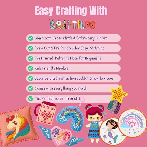 Image of 2-in-1 Cross Stitch & Embroidery Kit for Kids - 8 Beginner Projects