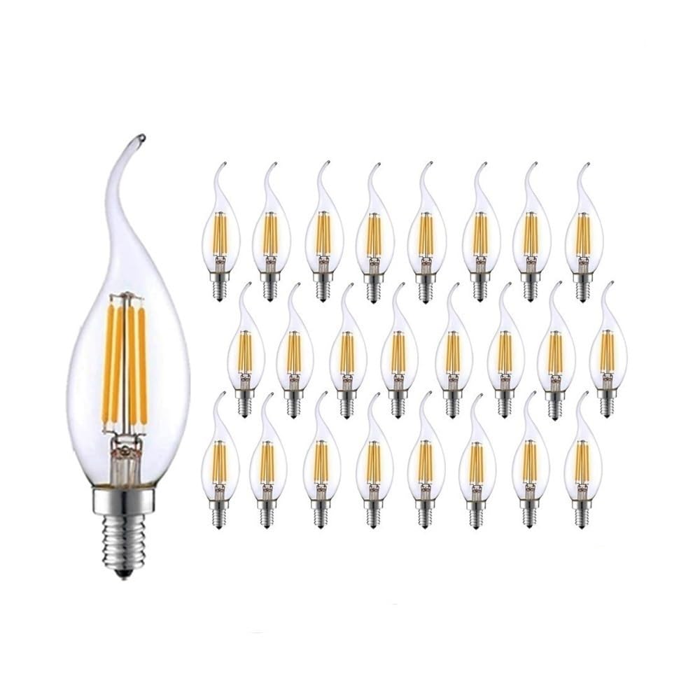 fengyan Casa bombillas, Paquete de 25, lámpara de filamento LED E14 AC220V 3.5W C35T 4 chips LED bombillas de vela regulables bombilla de punta doblada Familiar Lámpara