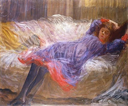 Toile modern peinture de maître fille allongée sur un canapé œuvre d'art célèbre 60x90