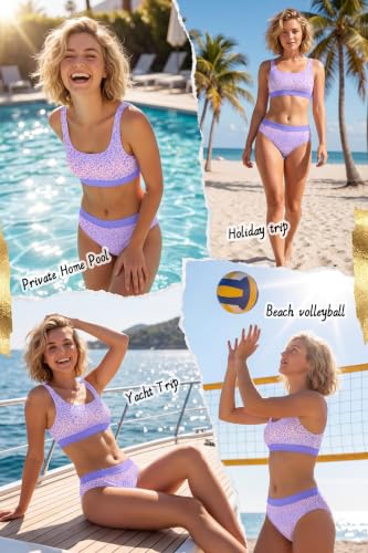 Image of Beautikini Period Swimwear Two Piece Menstrual Leakproof Swimsuit Bikini Sets Mid Waist Print Bathing Suit for Women