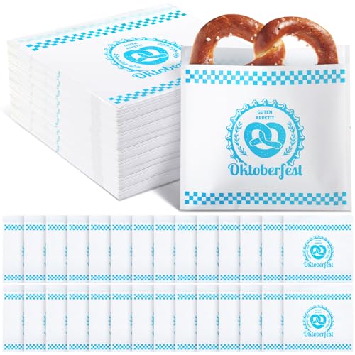 Honosen 100 Pcs Oktoberfest Decoration Pretzel Bags, Blue White Checkered