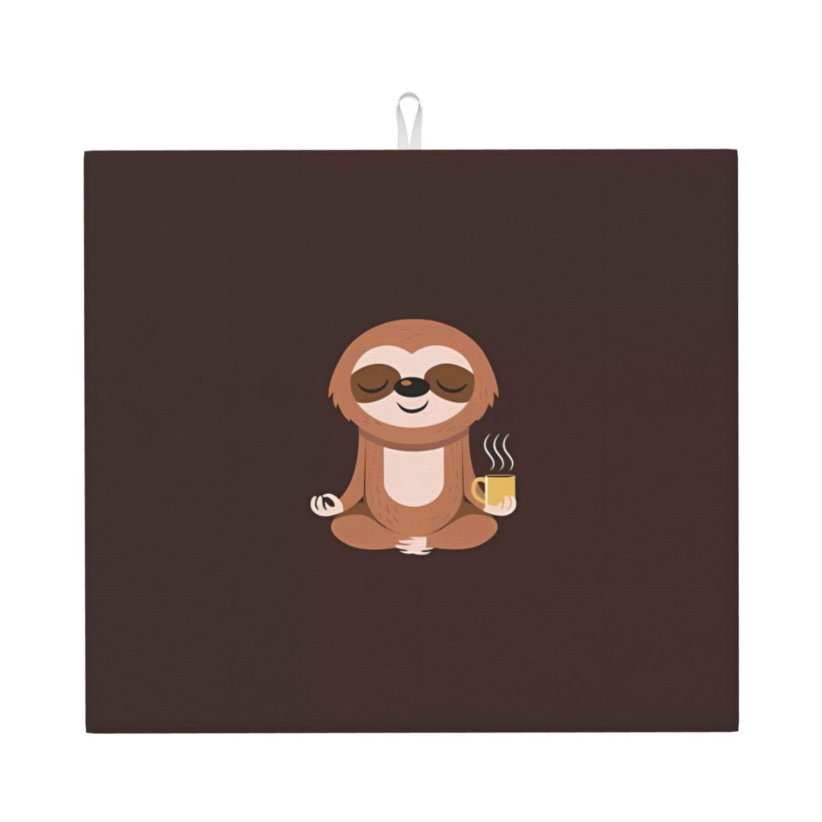 WHJSSF Yoga Sloth Coffee Prints Kitchen Drying Mat – Absorbent Dish Throw for Countertops, Quick-Dry Non-Slip Layer with Stylish Prints, Ideal Housewarming Gift