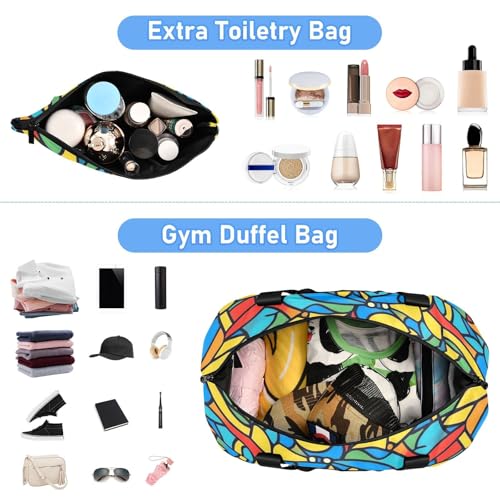 Mandala Stained Glass Blue Travel Bag Weekender Travel Overnight Bag with Adjustable Strap for Airplane Traveling Large Capacity4