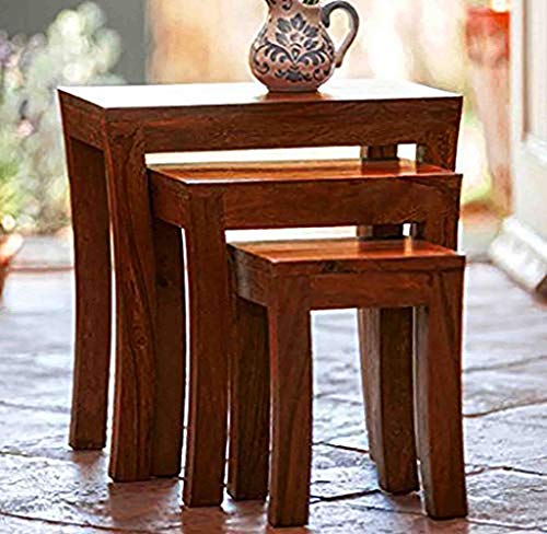Image of Sheesham Wood Nesting Table Stool, Set of 3