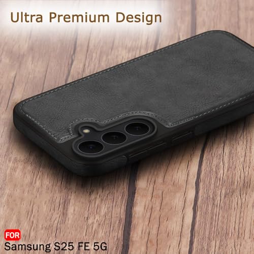 Image of TheGiftKart Genuine Leather Finish Back Cover Case for Samsung Galaxy S25 FE 5G | Shockproof Design | Camera & Screen Protection | Stunning Minimalist Design Back Case Cover for Samsung S25 FE (Black)
