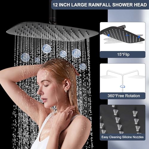 SonTiy Rain Shower Heads System with Handheld Jet Spray, Caddy Shelf and Brass Shower Diverter, Bathroom luxury Shower Faucet Set for Whole Family, 2.5 GPM, Oil Rubbed Bronze - Image 3