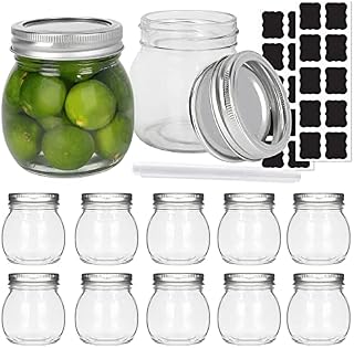 10 oz Glass Mason Jars, 12 Pack 300ml Canning Jars with Regular Mouth Lids, Glass Jars Storage Containers for Overnight Oats, Jam, Jelly, Honey, Beans, Spice, Wedding Party Favors, Shower Favors