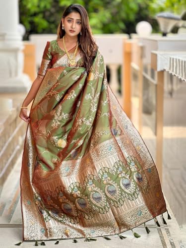Image of SWORNOF Women's Pure Silk Saree With Blouse Piece