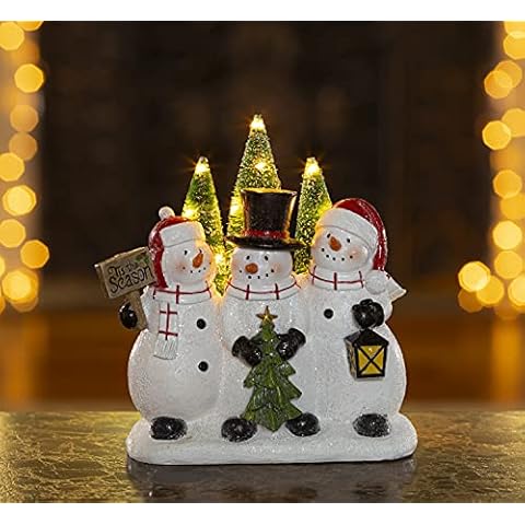 VP Home Christmas Snowman Decor Christmas Figurines Resin Snowman Lighted Decorations Indoor Tis The Season Trio LED Holiday Light Up Snowman Indoor Festive Fiber Optic Decorations Cover
