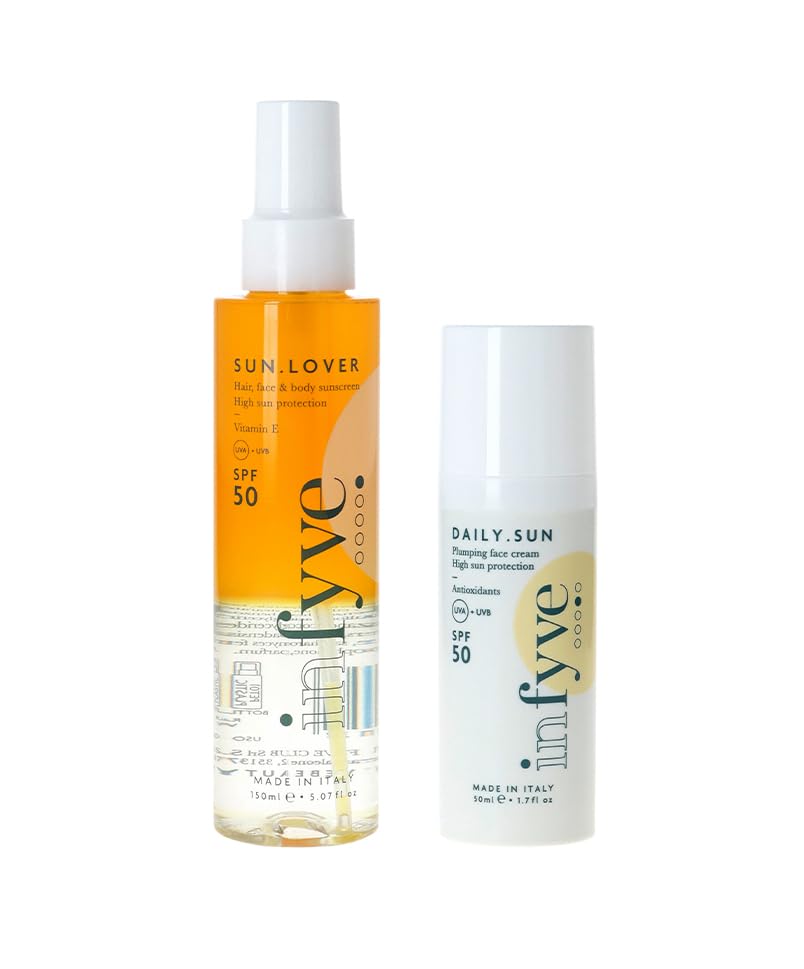 SUMMER SET | Cofanetto con Protezione Solare Viso DAILY.SUN SPF50 50ml e Protezione Solare per Corpo, Capelli e Viso SUN.LOVER 150ml | Con Antiossidanti e Acido Ialuronico | 150ml e 50ml
