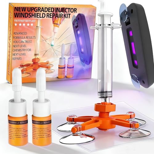 Image of Windshield Chip Repair Kit, 2 PCS Windshield Crack Repair Kit with Suction Cup Curing Light, Car Automotive Nano Fluid Vehicle Windscreen Tool, Glass Repair Kit for Chips and Cracks, Bulls-Eye(Sunset)