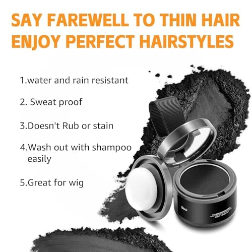 Image of Hair Line Powder Root Touch Up | Hairline Shadow Powder with Puff Applicator | Instant Hair Root Cover for Thinning Hair, Grey Roots & Bald Spots | Natural Matte Finish | Black