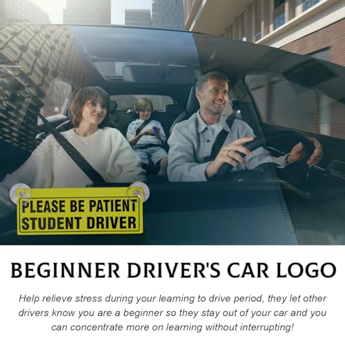 Image of 3 PCS Student Driver Sticker, Removable Reusable New Driver Sign with Suction Cups, Please Be Patient Novice Driver Safety Warning, Rookie Driver Sticker for Car Windows