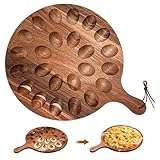 Deviled Egg Platter,Acacia Wooden Round Deviled Egg,Charcuterie Board Deviled Egg Holder Carrier with 24 Holes for Kitchen Countertops