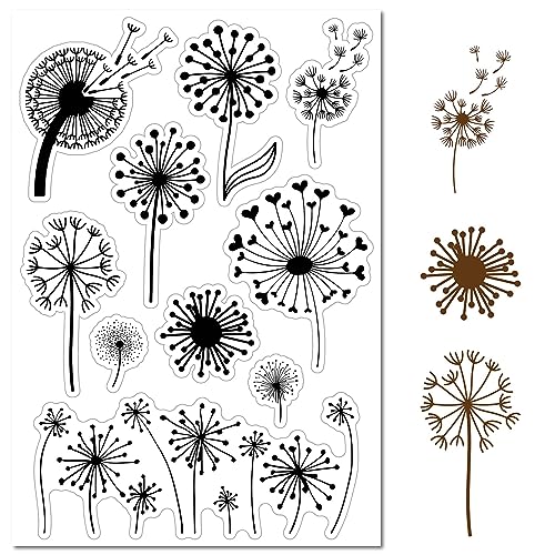 CRASPIRE Dandelion Clear Rubber Stamp Vintage Plants Transparent Silicone Seals Stamp for Journaling Card Making DIY Scrapbooking Handmade Photo Notebook 6.3 x 4.3inch CRASPIRE Dandelion Clear Rubber Stamp Vintage Plants Transparent Silicone Seals Stamp for Journaling Card Making DIY Scrapbooking Handmade Photo Notebook 6.3 x 4.3inch