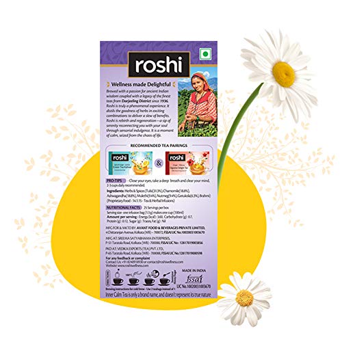 Image of Roshi Inner Calm Tea | 25 Bags | Calming Chamomile Herbal Tea (Pack of 3)