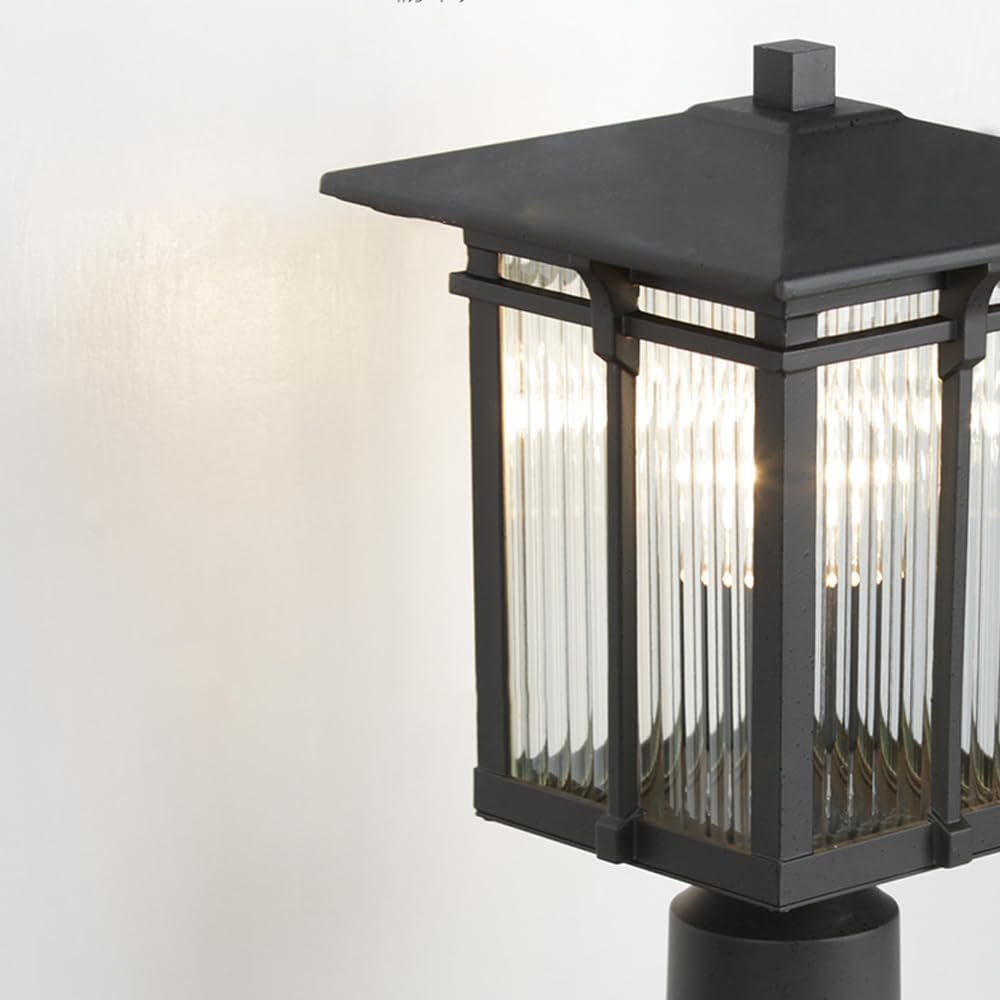 Outdoor Post Light 15.75In Modern Black Pillar Lights With Clear Glass Column Lamp Exterior Waterproof Gate Pedestal Lighting Stone Bollard Lighting Fence Deck Caps Lantern For Porch Mailbox Pier Lamp