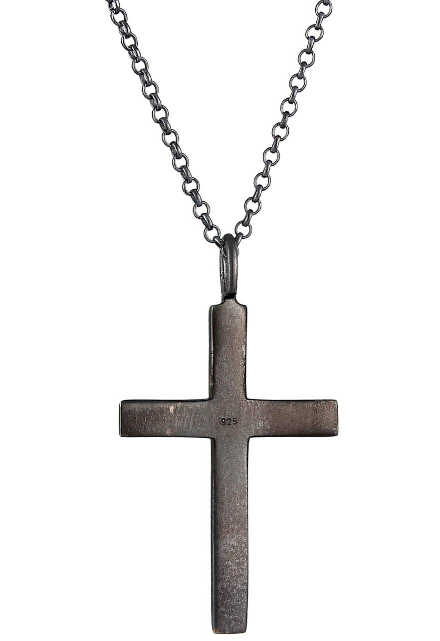 Kuzzoi Exklusive Herren Halskette oxidiert geschw�rzt mit Kreuz Anh�nger (30 mm) im Basic Style, Massive Kette f�r Mann und Freund mit religi�sem Kreuz aus 925 Sterling Silber, L�nge 60 cm (Black)
