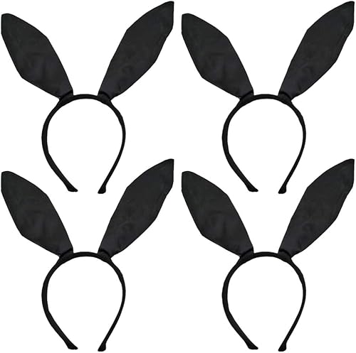 Lurrose Diadema de orejas de conejo negro, 4 unidades, diadema de orejas de conejo, diadema de orejas de animal, diadema de orejas de conejo dulce