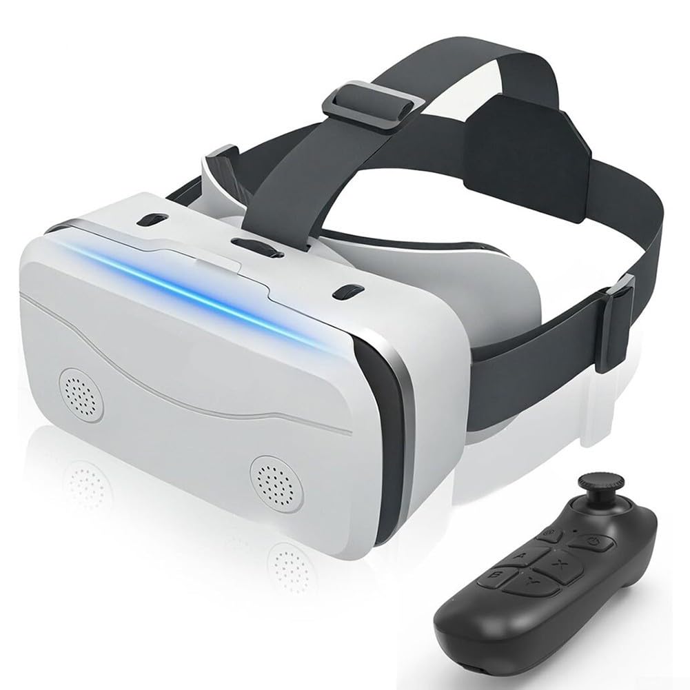 Visore VR per telefono, occhiali per realtà virtuale con controller, occhiali 3D virtuali montati sulla testa, anti-luce blu, lenti HD (Whtie)