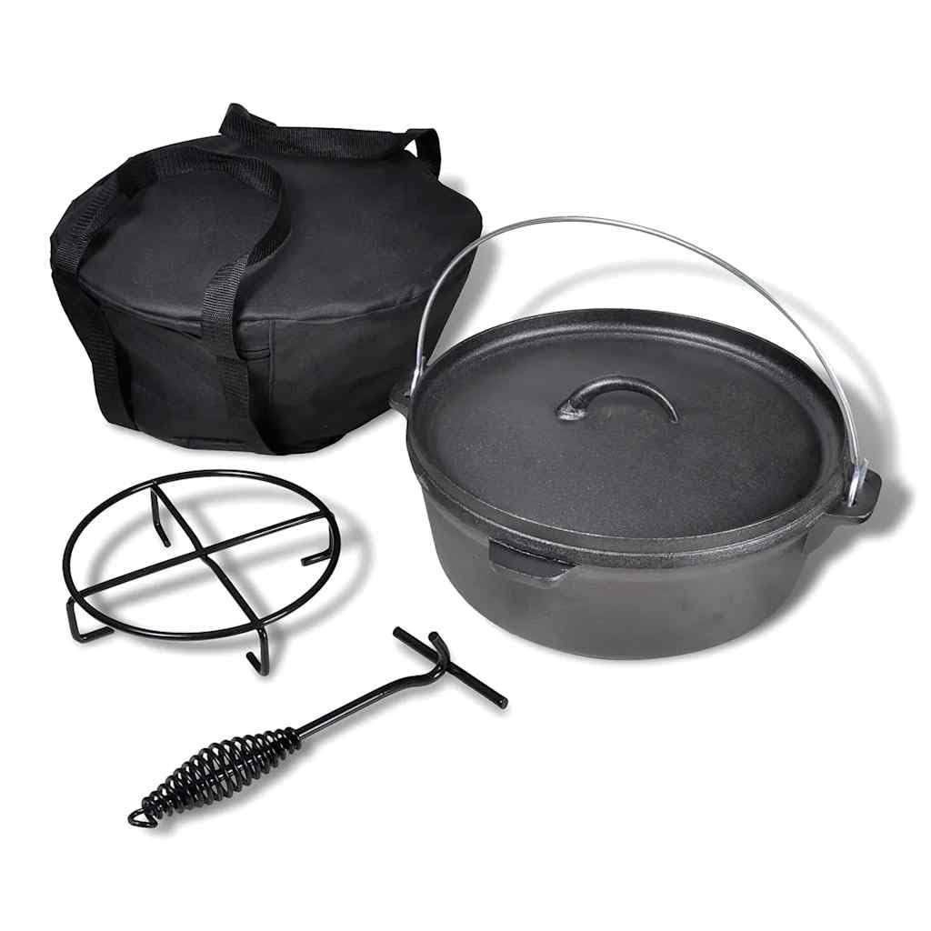 Holländischer Ofen 5,6 l aus Gusseisen mit Zubehör, Deckel mit Rand, Stand und Henkel, für Schmoren Braten Kochen, Auflauf Suppe Gulasch