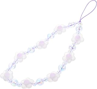 FUOYLOO Cordão de telefone móvel cordão de pulso curto pingente de flor com contas de cristal (s020 cordões acessórios de telefone charme bonito corrente de telefone frisado corrente de celular boêmio pulseira telefone telefone, 18x1.5cm, Couro sintético, Sem Pedra Preciosa