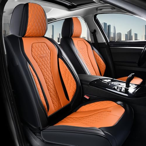 Image of Coverado Car Seat Covers, Seat Covers Front Seats,Orange Car Seat Cover, Waterproof Car Seat Covers, Car Seat Cushion, Front Leather Seat Protector Fit for Most Cars
