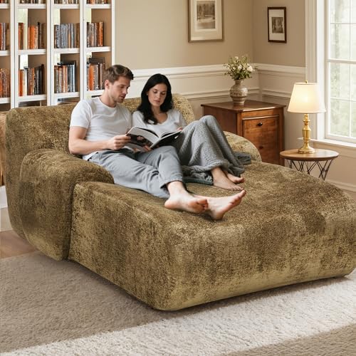 Image of 66 Inches Oversized Chaise Lounge Indoor, No Assembly Required Single Sleeper Sofa Chair with Lumbar Pillow, Upholstered Boneless Sofa Bed for Living Room, Bedroom