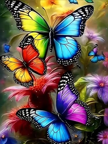 TOPMCYSG Butterfly Diamond Art Kits for Adults Flowers 5D Diamond Painting Kits for Beginners Round Full Drill DIY Diamond Dots Paintings Diamonds Pictures Gem Art for Home Wall Decor 12X16 inch