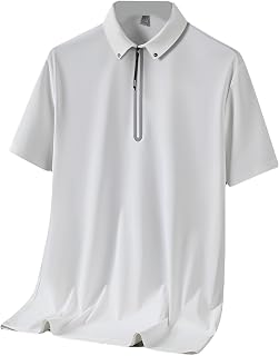 VUIOYRG Luxury Men's Ice Silk Polo Shirt,Zip Polo Shirt Men Short Sleeve, Stretch Slim Fit Polo Shirts,Anti-Wrinkle T-Shirt for Men