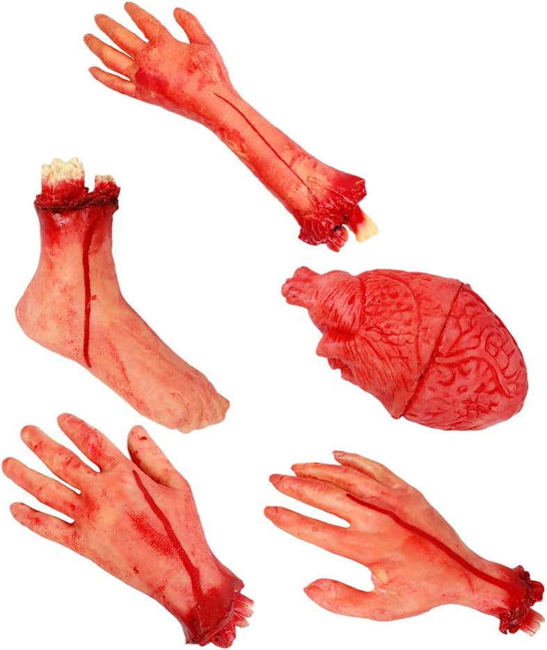 Totority Halloween Hand-Cutting Leg Tools 5Pcs Halloween Decor Red Soft Plastic Severed Limbs for Prank Parties Haunted Houses Horror Photo Shoots 15In Lightweight Reusable