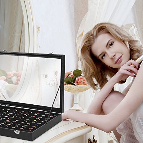 Ring Display Case Organizer Box with Transparent Lid, Ring Holder Showcase For Store Display Jewelry Show Home, Ring Organizer For Jewelry Rings, Studs Earrings (100 Slot, Black)4