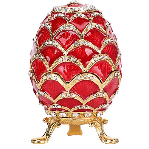 Fydun Portagioie smaltato Dipinto Scatola gingillo Stile Uovo Faberge con Scatola Regalo Organizzatore di Gioielli per Orecchini, Anelli, collane, Rosso