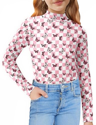Image of Arshiner Girls Long Sleeve Mock Turtleneck Shirts Slim Fit Base Layer Top
