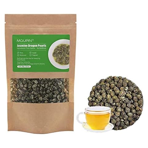 Jasmine Dragon Pearls ,MQUPIN Loose Leaf Green Tea 100% Natural Floral Scented Hand Rolled,Jasmine Green Tea with Pleasant Great Aroma and Tonic Effect- (100g) Cover