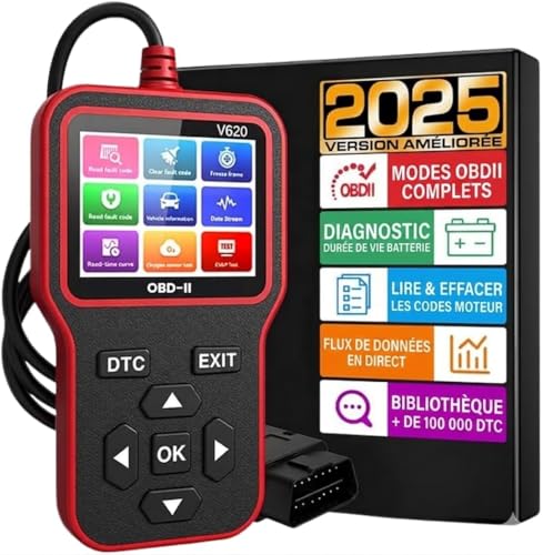 OBD Diagnostic auto - Valise OBD-II Diagnostique Multimarque en Français - Lit/efface les Codes erreurs - Fonctions Complètes OBDII - Compatible Véhicules...