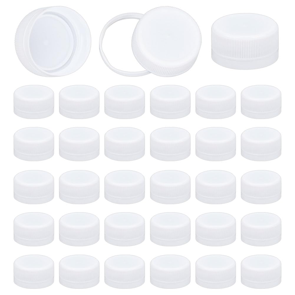 OLYCRAFT 50Pcs Plastic Bottle Caps White Screw-On Caps 28.5mm Inner Diameter Bottle Jug Storage Cap Lids Red Plastic Tamper Seal Lids Replacement Twist Cap for Juice Bottles Dispenser