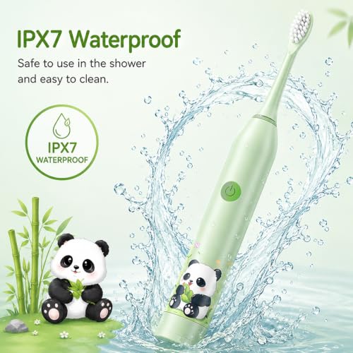Image of Sonic Electric Toothbrush for Kids with 6 Modes, 4 Brush Heads & Rechargeable Battery, Ultra Soft Nylon Bristles, IPX7 Waterproof, Electric Power Tooth brush (Green)
