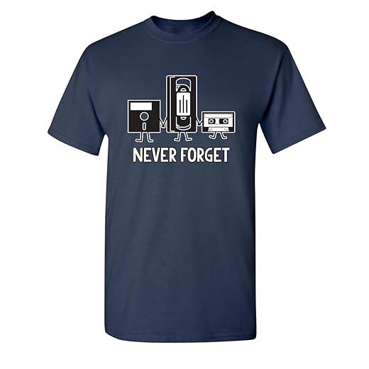 Never Forget Mens Cassette Tape VHS Music Old School Mens Retro Funny T Shirt