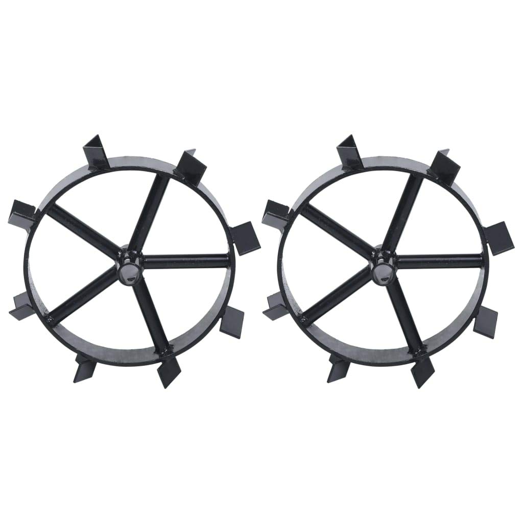 Ruote in metallo per decespugliatore a benzina da 6,5 CV, diametro 34 cm, 2 pezzi, in metallo nero, per decespugliatore, coltivatore, decespugliatore, ideale per scavare, allentare e diserbare