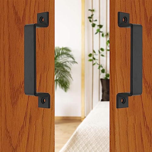 Image of 6.1 inch Barn Door Handles - Gate Pulls for Wooden Fences Shed Garage Sliding Door - Pull Handle Rustic Farmhouse Industrial Style - Outdoor Indoor Exterior and Interior Pulls (6.1 inch -2pcs(black))