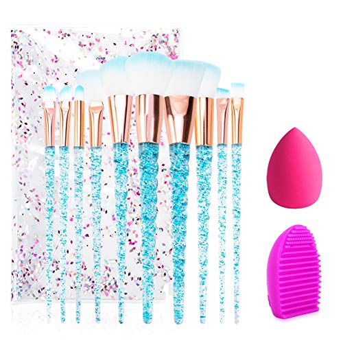 UrsoKuz Makeup Brushes, 10 PCS Essential Make up Brushes Set Acrylic Handle Series Professional Premium Synthetic Cosmetic Brushes Eyeshadow Brushes Kit for Foundation Blending Face Powder Blue