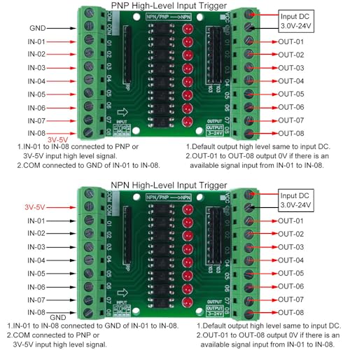 Dongker Optocoupler Isolation Board,Dc 3.3V 5V Pnp Npn 8-Channel Signal Converter Opto Voltage Isolation Module thumb #2