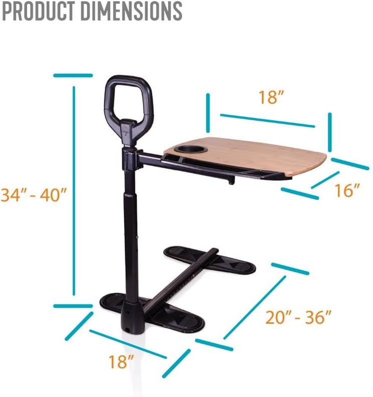 Able Life Able Tray Table, Adjustable Bamboo Swivel TV and Laptop Table with Ergonomic Stand Assist Safety Handle, Independent Living Aid