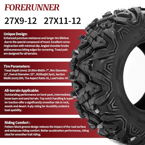 Image of FORERUNNER 27x9-12 & 27x11-12 ATV Tires, All Terrain (Pack of 4, Tubeless) | FORERUNNER 6PR 27x9-12 & 27x11-12 ATV UTV Trail Sand Mud Off-Road Tires