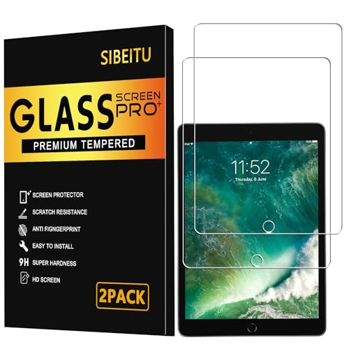 SIBEITU 2 Pack Screen Protector for iPad 6th Generation 9.7 Inch 2018 2017, HD Clear 9H Hardness Tempered Glass Film Compatible with iPad 5th/iPad Air 2/Air 1, Scratch Resistent, Touch Sensitive